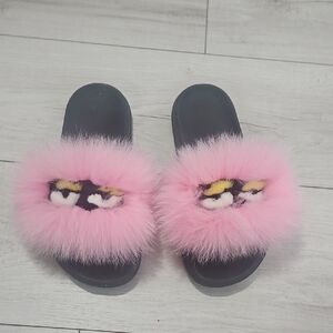 Pink Furry Slides with Eye Design